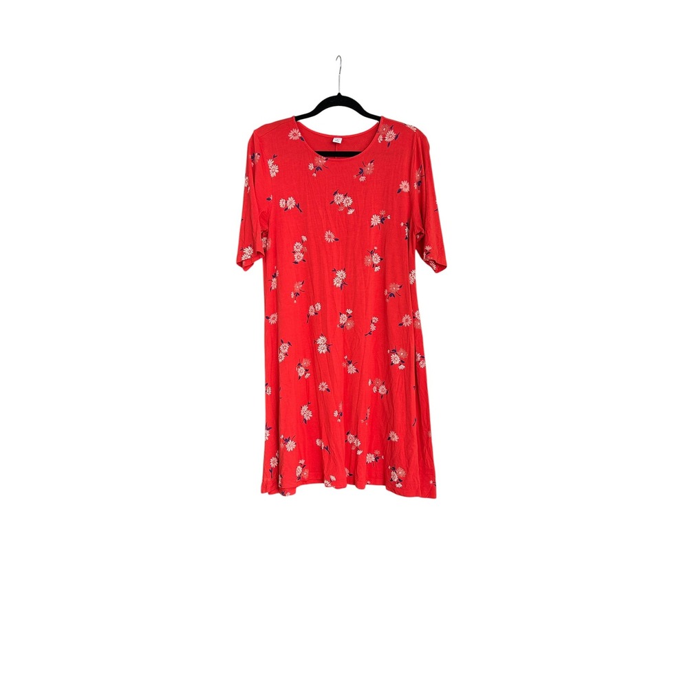 Old Navy Coral Floral Swing Dress Jersey Knit A Line Stretchy Cottagecore Comfy